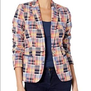 Tommy Hilfiger Plaid Pink Yellow Blue White Women's Blazer Size 8